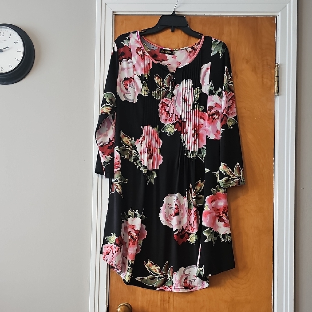 Reborn Black Dress with Pink Floral Design